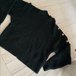 RW&CO. Forest Green Turtleneck Sweater with Gold Buttons down arm Sm